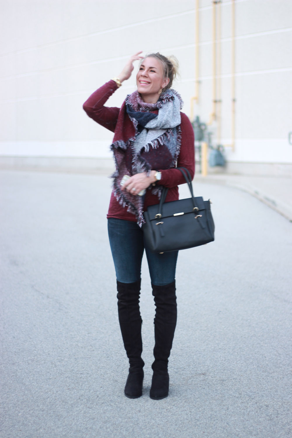 Casual topknot and boots