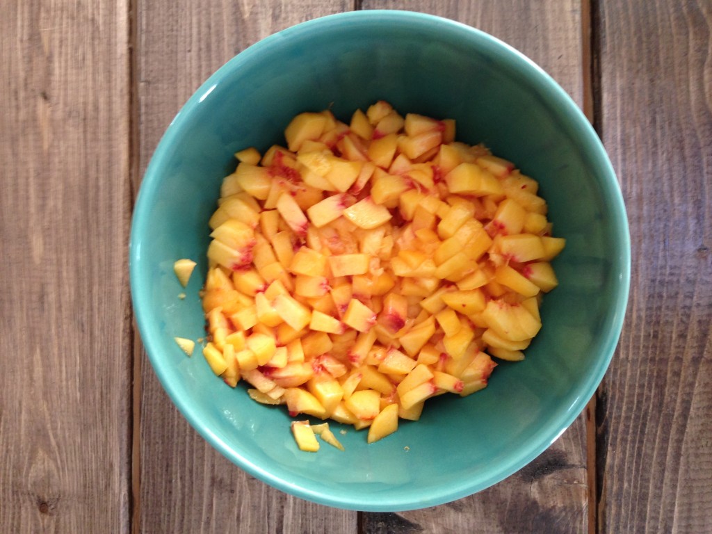 Bowl of diced peaches