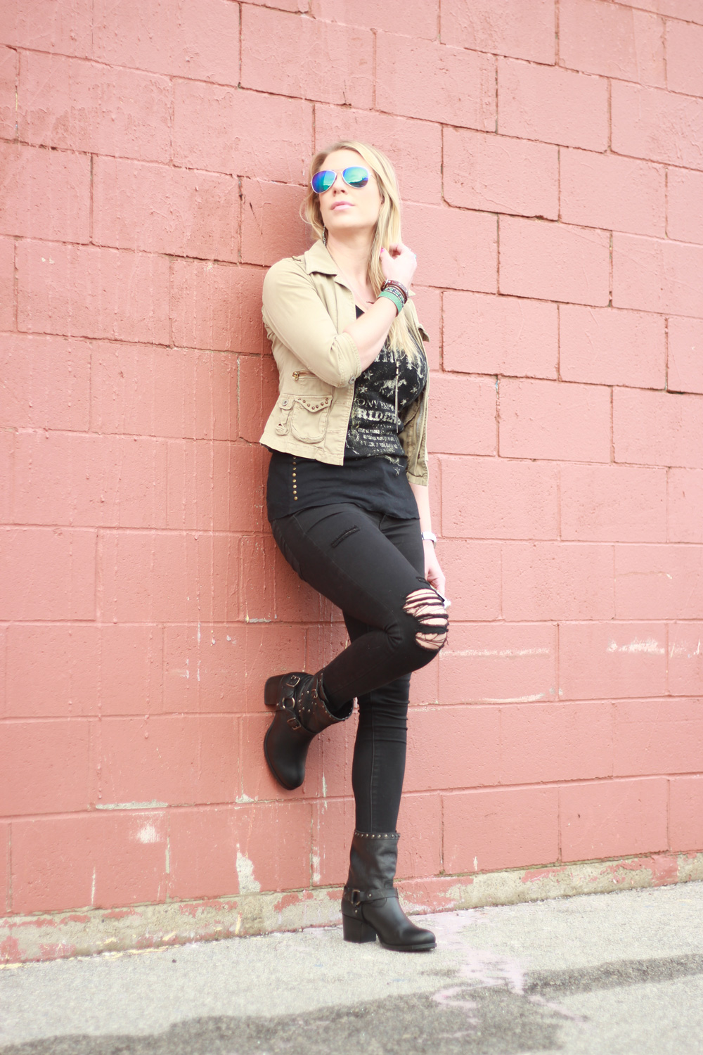cropped jacket and studded boots