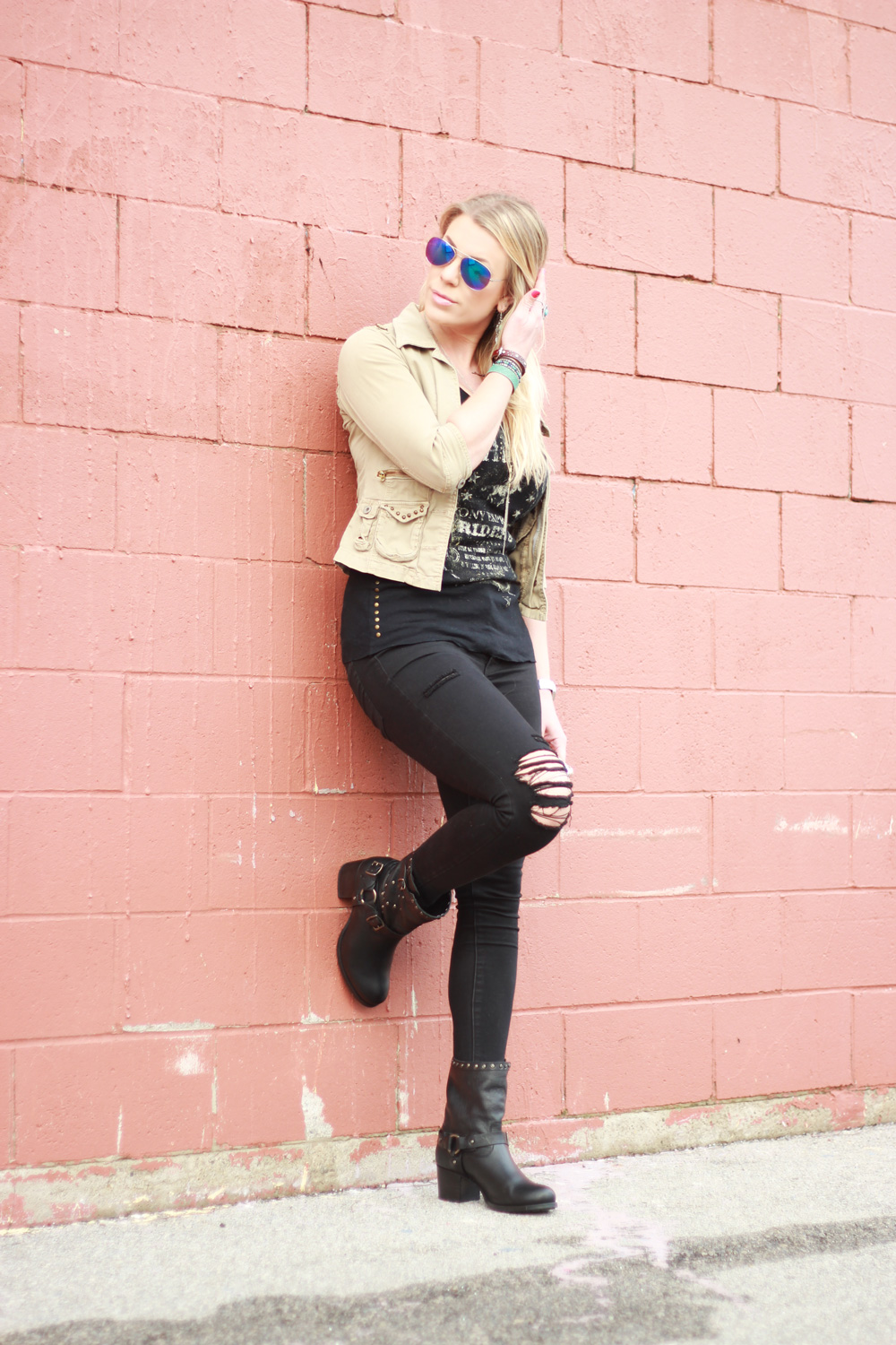 cropped jacket and studded boots