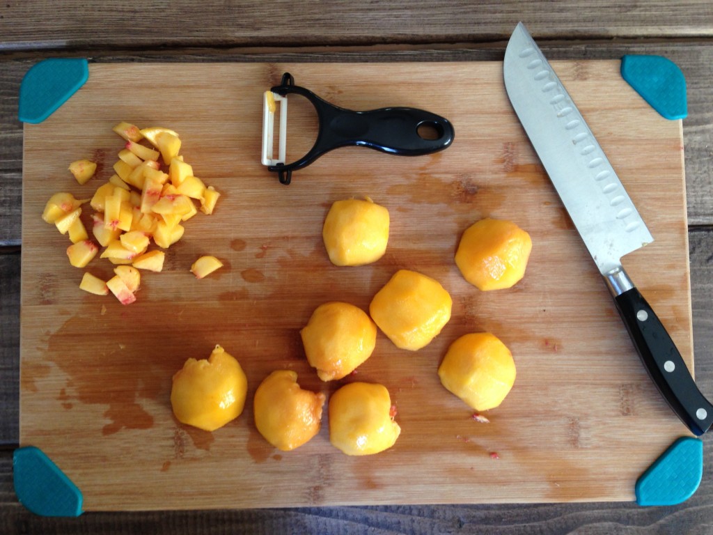 Chopping up peaches